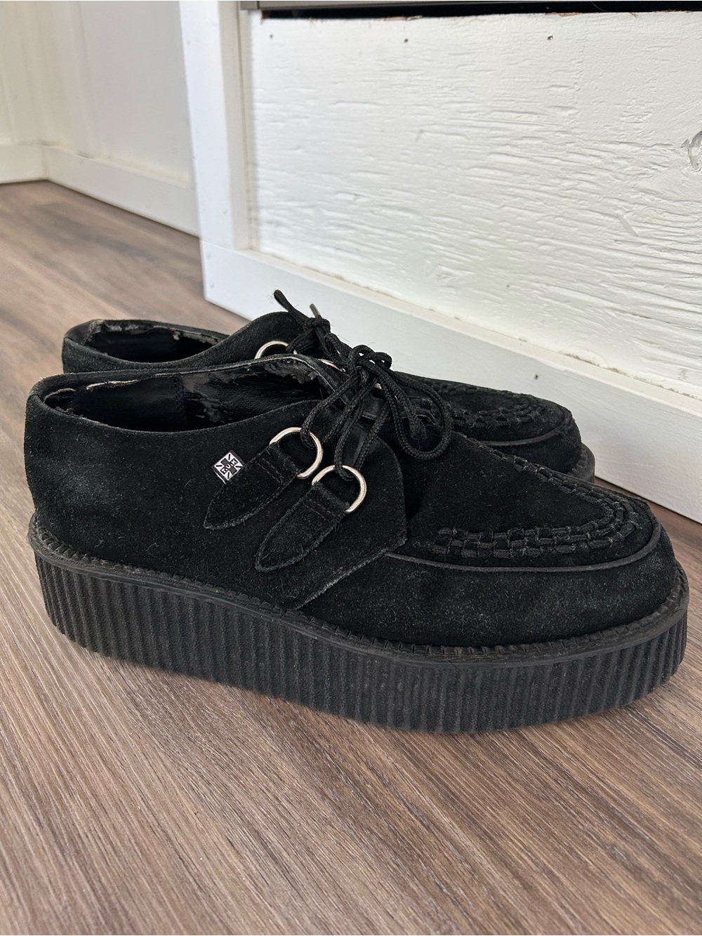 T.U.K Black Suede Platform Creepers with D-Ring Lacing